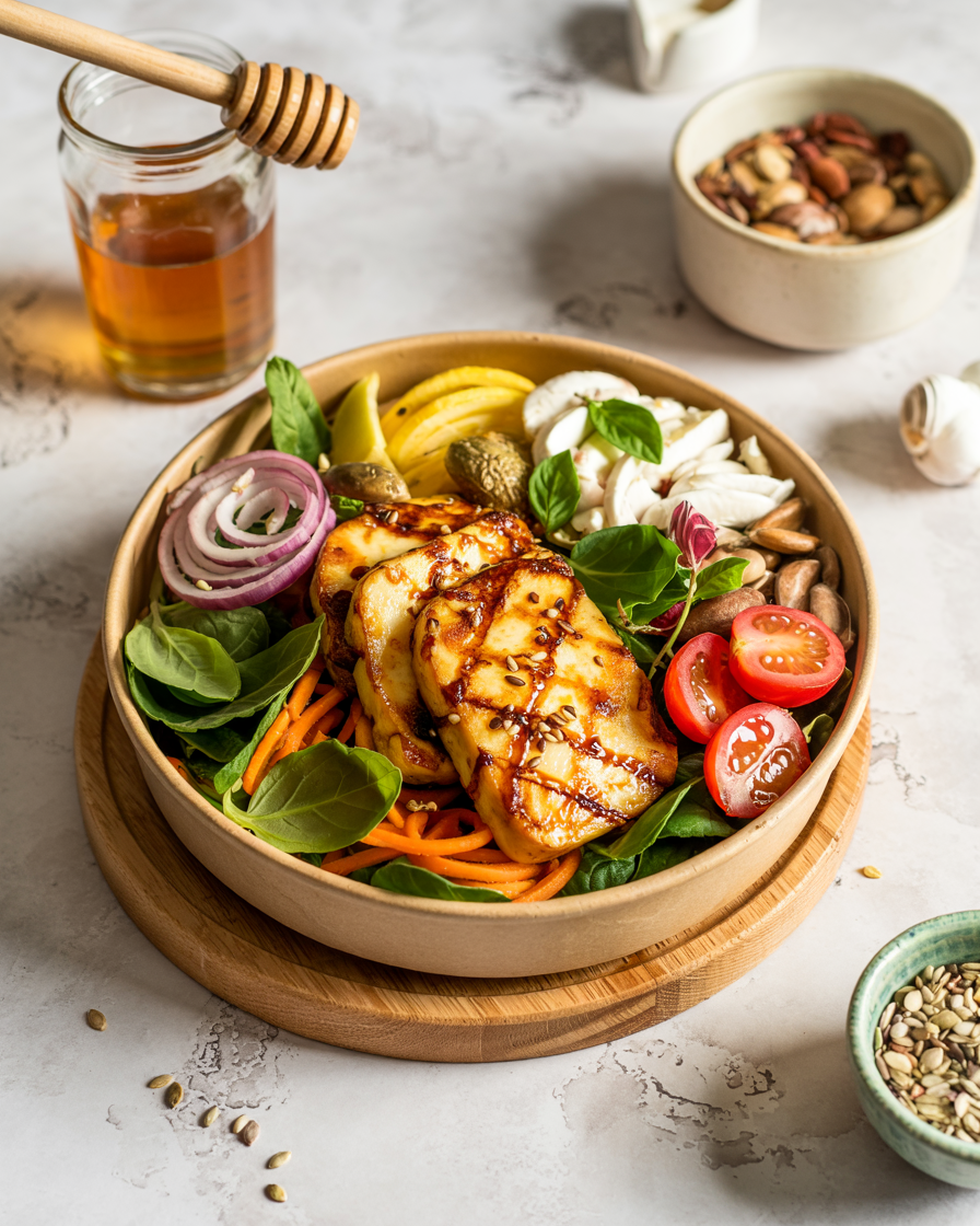 Hot Honey Halloumi Power Bowl - dreamlifecooking
